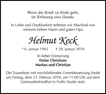 Traueranzeige von Helmut Keck von Mitteldeutsche Zeitung Halle/Saalkreis