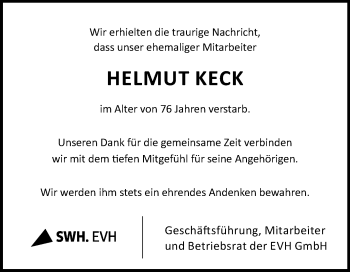 Traueranzeige von Helmut Keck von Mitteldeutsche Zeitung Halle/Saalkreis