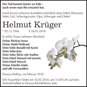 Traueranzeige von Helmut Krüger von Mitteldeutsche Zeitung Dessau-Roßlau