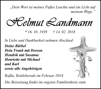 Traueranzeige von Helmut Landmann von Mitteldeutsche Zeitung Sangerhausen