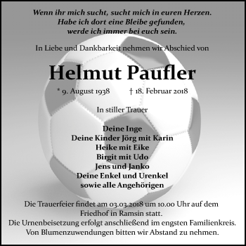 Traueranzeige von Helmut Paufler von Mitteldeutsche Zeitung Bitterfeld