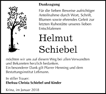 Traueranzeige von Helmut Schiebel von Mitteldeutsche Zeitung Bitterfeld