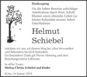 Traueranzeige von Helmut Schiebel von WVG - Wochenspiegel Bitterfeld