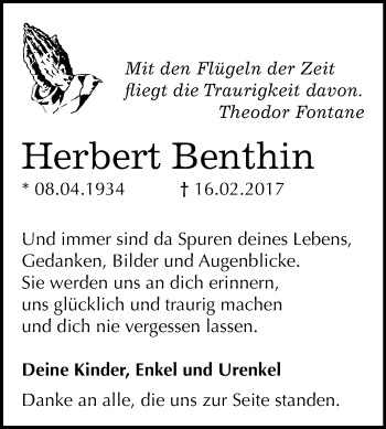 Traueranzeige von Herbert Benthin von Mitteldeutsche Zeitung