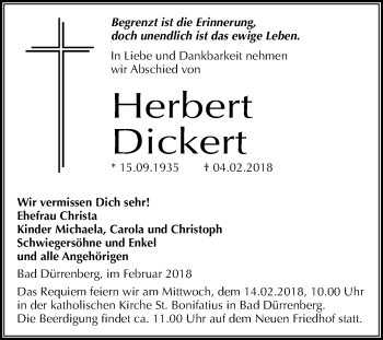 Traueranzeige von Herbert Dickert von Mitteldeutsche Zeitung Merseburg/Querfurt