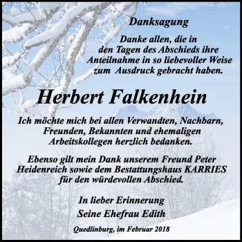 Traueranzeige von Herbert Falkenstein von Mitteldeutsche Zeitung Quedlinburg