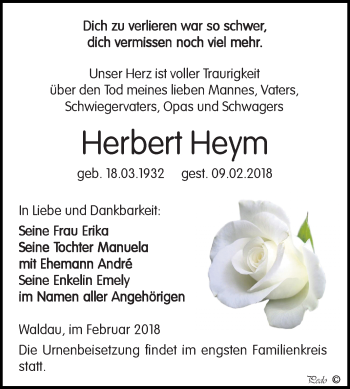 Traueranzeige von Herbert Heym von Mitteldeutsche Zeitung Zeitz