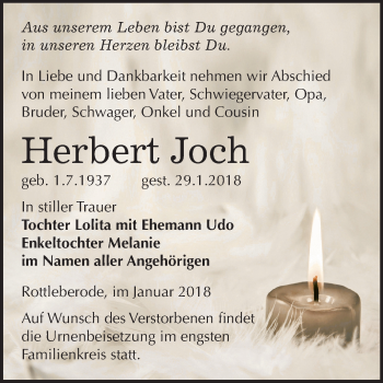 Traueranzeige von Herbert Joch von Mitteldeutsche Zeitung