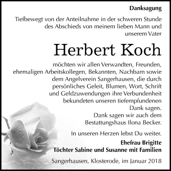 Traueranzeige von Herbert Koch von Mitteldeutsche Zeitung Sangerhausen