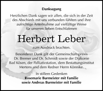 Traueranzeige von Herbert Leber von Mitteldeutsche Zeitung