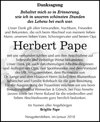 Traueranzeige von Herbert Pape von Mitteldeutsche Zeitung Bernburg
