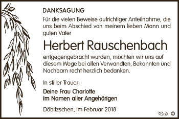 Traueranzeige von Herbert Rauschenbach von Super Sonntag Zeitz