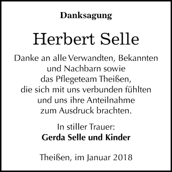 Traueranzeige von Herbert Selle von Mitteldeutsche Zeitung