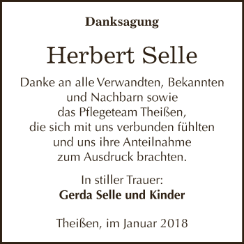 Traueranzeige von Herbert Selle von Super Sonntag Zeitz