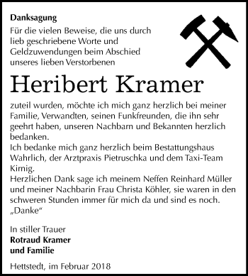 Traueranzeige von Heribert Kramer von Mitteldeutsche Zeitung