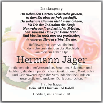 Traueranzeige von Hermann Jäger von Super Sonntag Merseburg