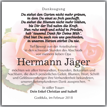 Traueranzeige von Hermann Jäger von Mitteldeutsche Zeitung Merseburg/Querfurt