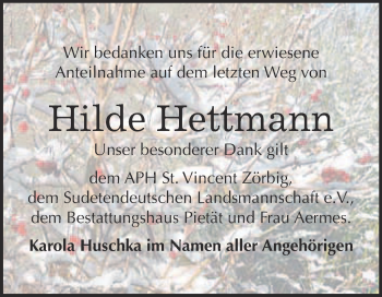 Traueranzeige von Hilde Hettmann von WVG - Wochenspiegel Bitterfeld