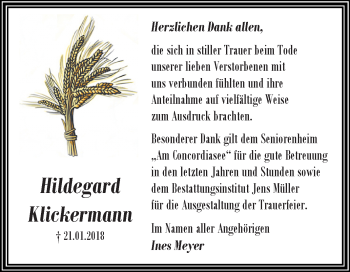 Traueranzeige von Hildegard Klickermann von Mitteldeutsche Zeitung Aschersleben