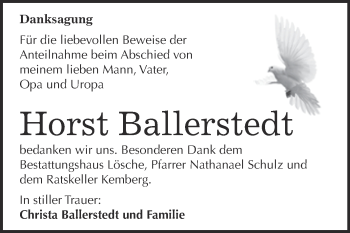 Traueranzeige von Horst Ballerstedt von Super Sonntag Wittenberg