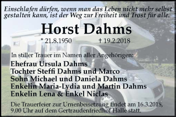 Traueranzeige von Horst Dahms von Mitteldeutsche Zeitung Halle/Saalkreis