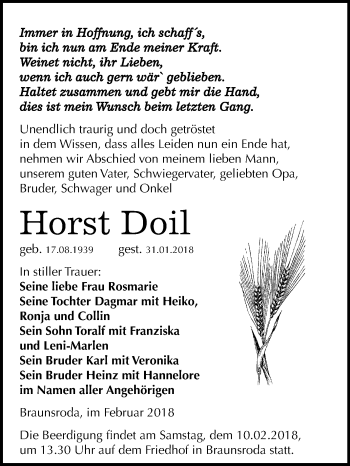Traueranzeige von Horst Doil von Mitteldeutsche Zeitung