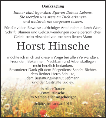 Traueranzeige von Horst Hinsche von WVG - Wochenspiegel Wittenberg