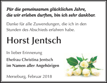 Traueranzeige von Horst Jentsch von Super Sonntag Merseburg