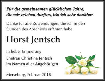 Traueranzeige von Horst Jentsch von Mitteldeutsche Zeitung Merseburg/Querfurt