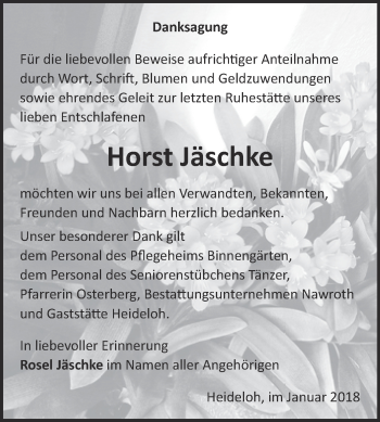 Traueranzeige von Horst Jäschke von WVG - Wochenspiegel Bitterfeld