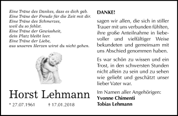 Traueranzeige von Horst Lehmann von Mitteldeutsche Zeitung