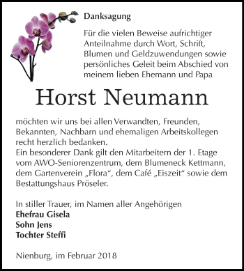 Traueranzeige von Horst Neumann von Mitteldeutsche Zeitung Bernburg
