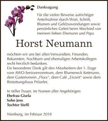 Traueranzeige von Horst Neumann von Super Sonntag Bernburg