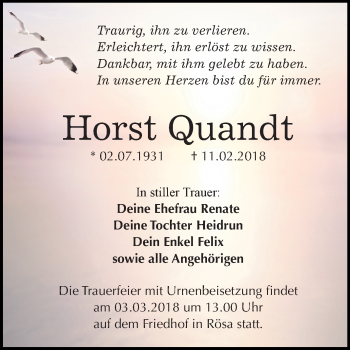 Traueranzeige von Horst Quandt von Mitteldeutsche Zeitung Bitterfeld