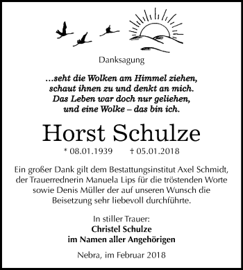 Traueranzeige von Horst Schulze von Mitteldeutsche Zeitung