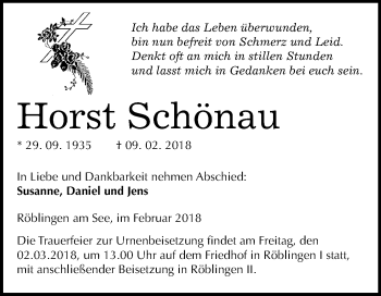Traueranzeige von Horst Schönau von Mitteldeutsche Zeitung
