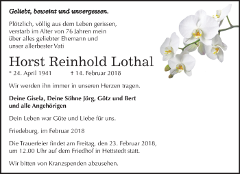 Traueranzeige von Horst Reinhold Lothal von Mitteldeutsche Zeitung