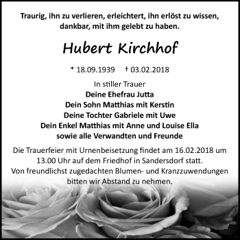 Traueranzeige von Hubert Kirchhof von Mitteldeutsche Zeitung Bitterfeld