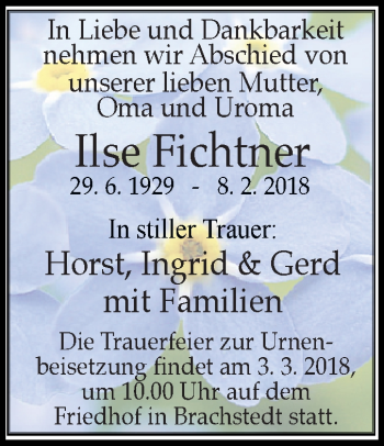 Traueranzeige von Ilse Fichtner von Mitteldeutsche Zeitung Halle/Saalkreis