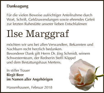Traueranzeige von Ilse Marggraf von WVG - Wochenspiegel NMB / WSF / ZTZ