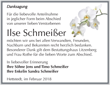 Traueranzeige von Ilse Schmeißer von Mitteldeutsche Zeitung