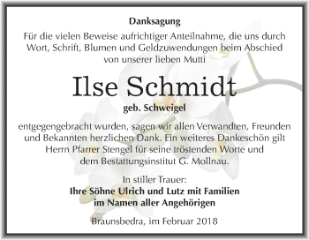 Traueranzeige von Ilse Schmidt von Mitteldeutsche Zeitung Weißenfels