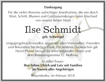 Traueranzeige von Ilse Schmidt von WVG - Wochenspiegel Merseburg
