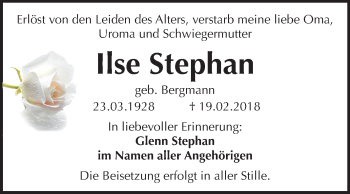 Traueranzeige von Ilse Stephan von Mitteldeutsche Zeitung