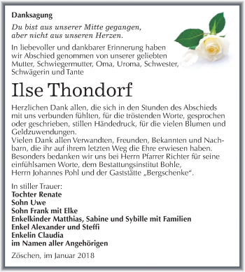 Traueranzeige von Ilse Thondorf von Mitteldeutsche Zeitung