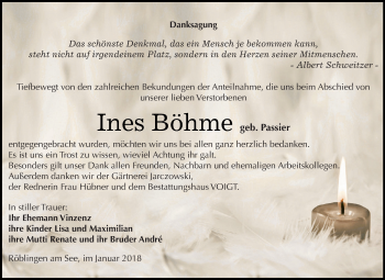Traueranzeige von Ines Böhme von Super Sonntag SGH Mansf. Land