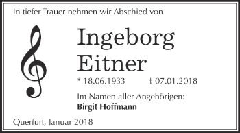 Traueranzeige von Ingeborg Eitner von Super Sonntag Merseburg