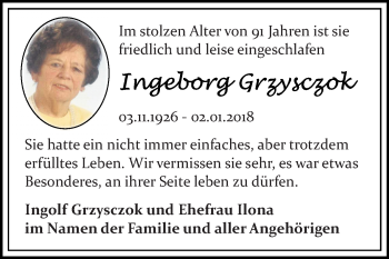 Traueranzeige von Ingeborg Grzysczok von Mitteldeutsche Zeitung Bitterfeld