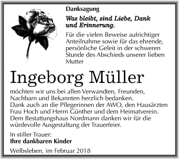Traueranzeige von Ingeborg Müller von Mitteldeutsche Zeitung