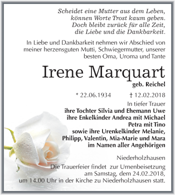 Traueranzeige von Irene Marquart von Mitteldeutsche Zeitung